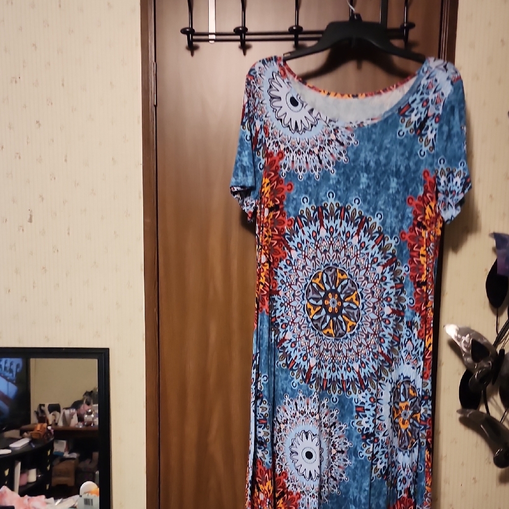 Blue and Orange Mandala Print Dress
